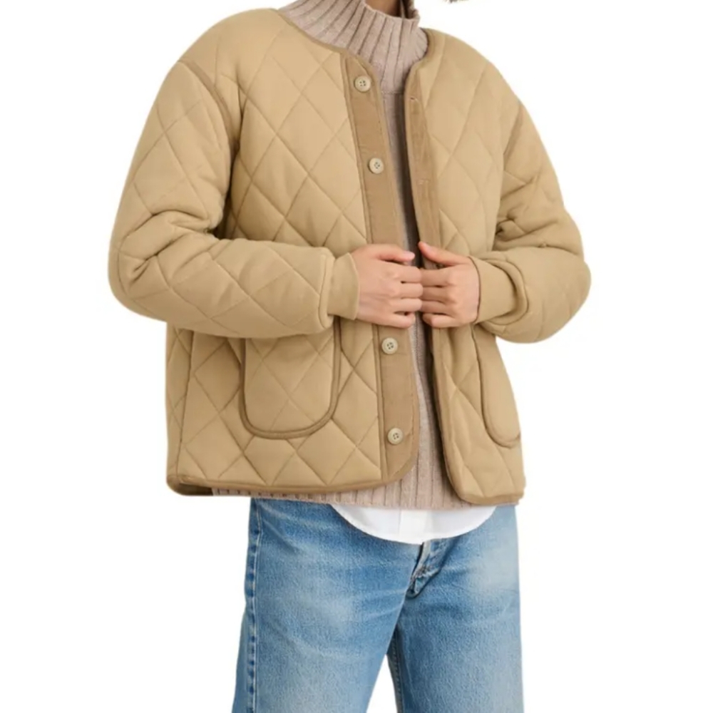 Alex Mill 100% Cotton Quilted Fleece Jacket in Vintage Khaki Women's Size Small